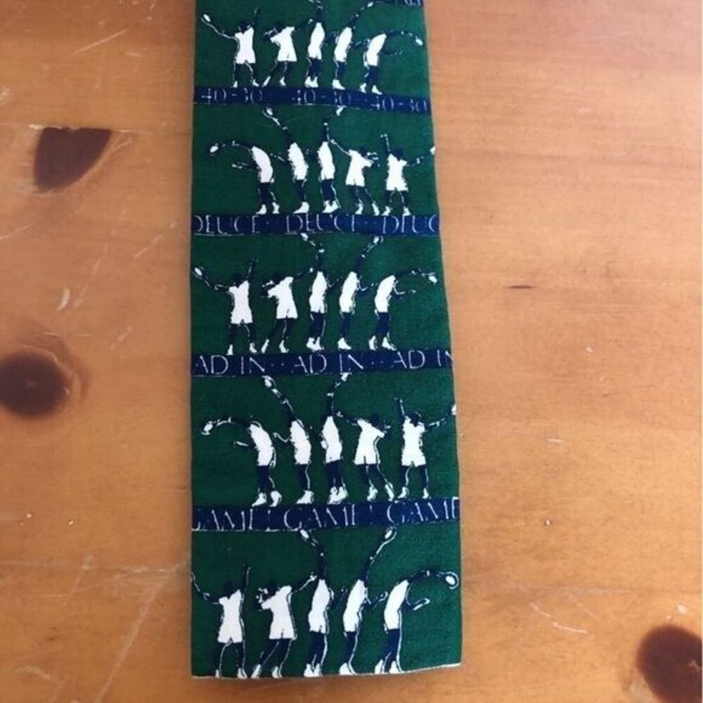 Rooster Men's Green Tennis Squared Off 100%‎ Cotton Made in the USA Cropped Tie